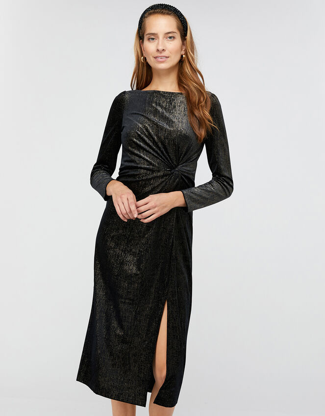 Robyn Foil Print Velvet Midi Dress, Black (BLACK), large
