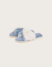Faux Fur Twist Slide Slippers, Teal (TEAL), large