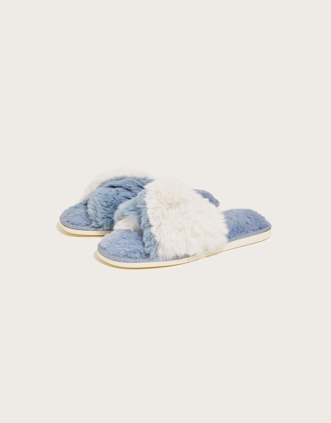 Faux Fur Twist Slide Slippers, Teal (TEAL), large