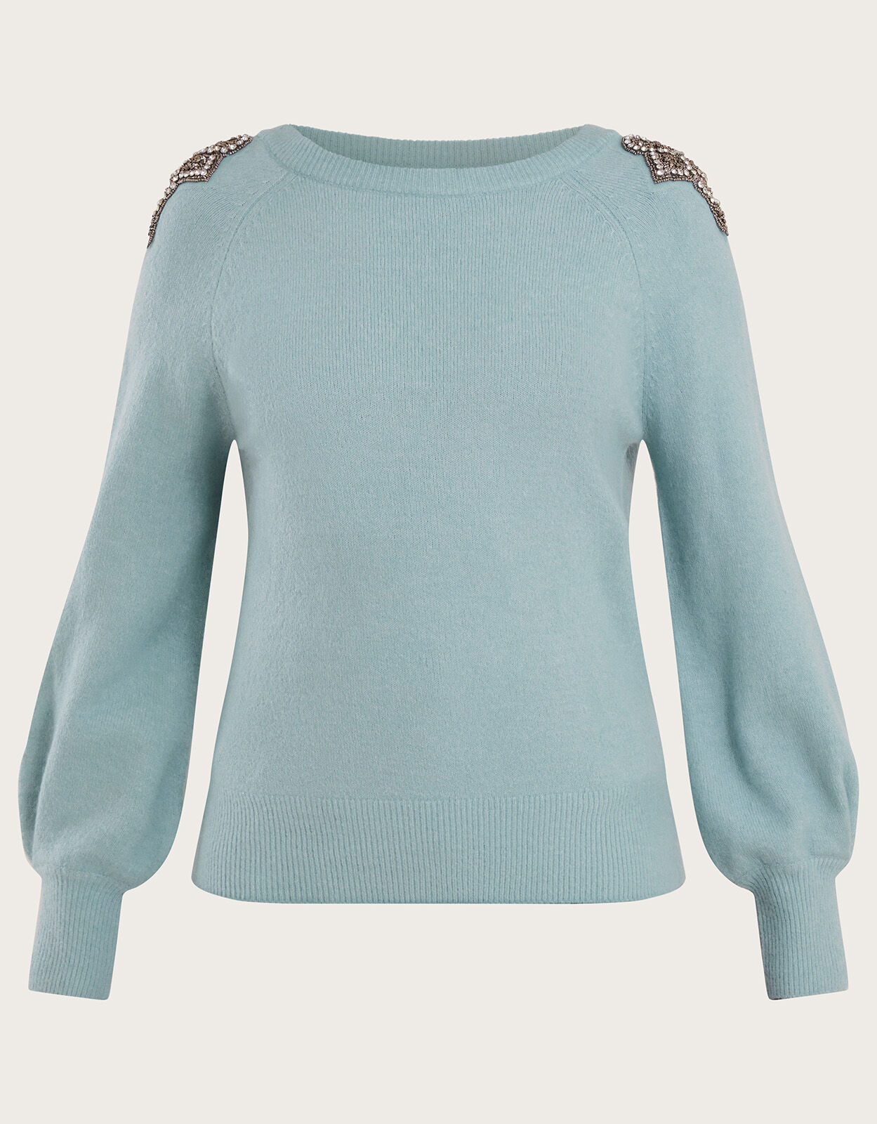 Embellished shoulder sweater clearance