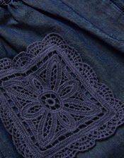 Wide Leg Chambray Crochet Trousers, Blue (BLUE), large