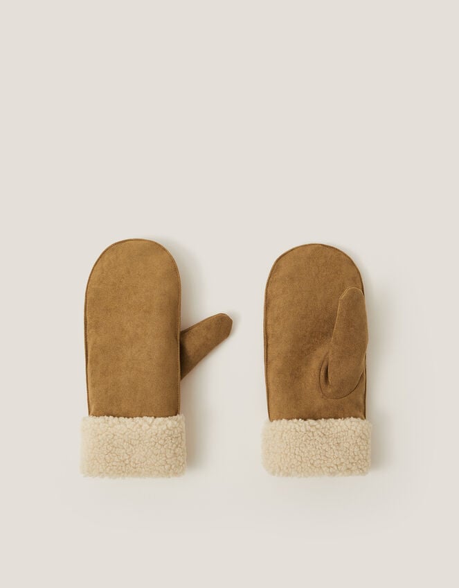 Coby Faux Suede Borg Mittens, Natural (NEUTRAL), large