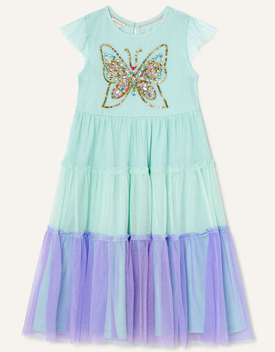 Mesh Layered Butterfly Dress in Recycled Polyester Blue, Blue (AQUA), large