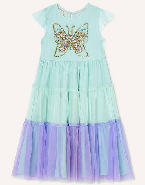 Mesh Layered Butterfly Dress in Recycled Polyester, Blue (AQUA), large