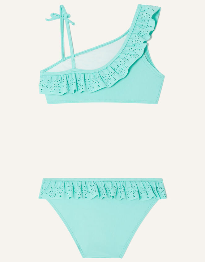 Laser Cut One-Shoulder Bikini in Recycled Polyester, Blue (TURQUOISE), large