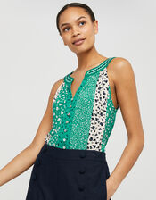 Poppy Patchwork Print Sleeveless Top, Green (GREEN), large