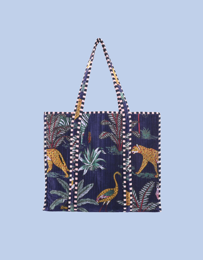 Conscious Yoga Collective Velvet Jungle Print Tote Bag, Blue (NAVY), large