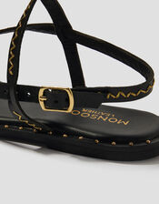 Cleo Stud Leather Strappy Flip Flop Sandals, Black (BLACK), large