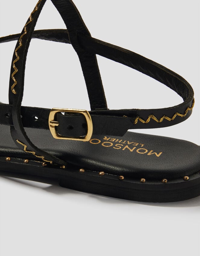 Cleo Stud Leather Strappy Flip Flop Sandals, Black (BLACK), large