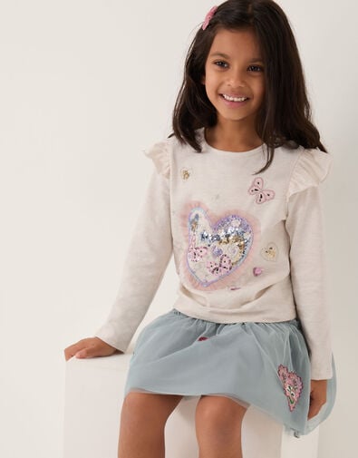 Sequin Heart Butterfly Long Sleeve Top, Ivory (IVORY), large