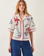 Delphi Floral Embroidered Cotton Shirt, White (WHITE), large