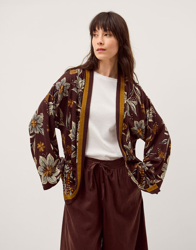 Esther Floral Linen Blend Jacket Brown