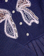 Embellished Bow Knitted Dress, Blue (NAVY), large
