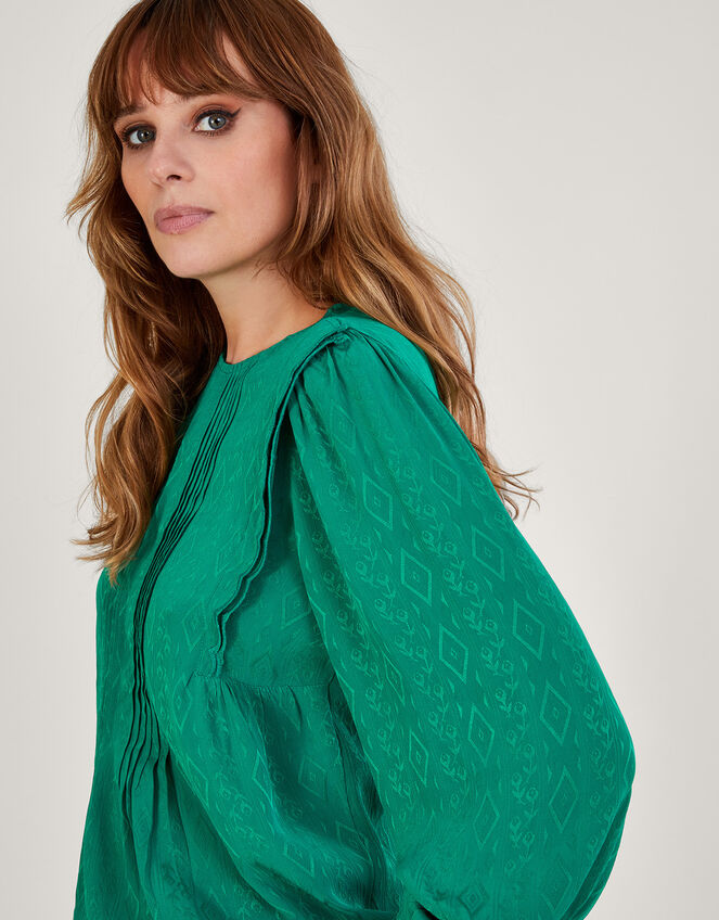 Josie Jacquard Print Blouse, Green (GREEN), large