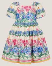 Clara Floral Puff Sleeve Dress, Ivory (IVORY), large