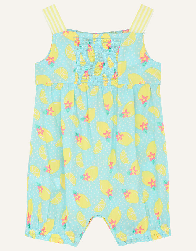 Baby Lemon Print Romper, Blue (TURQUOISE), large