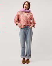 Shayla V-Neck Stripe Jersey Top, Ivory (IVORY), large