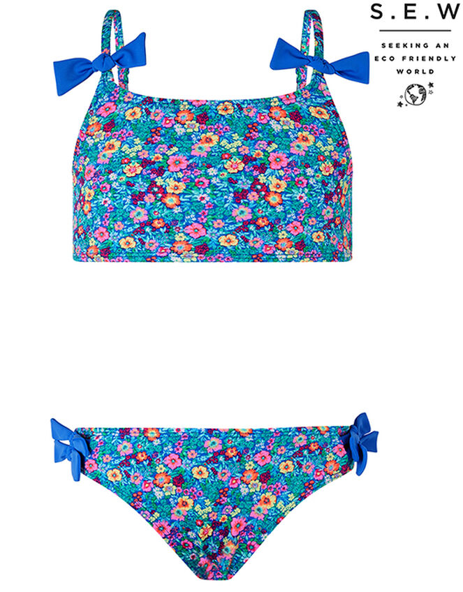 Ebony Ditsy Floral Bikini Set, Blue (BLUE), large