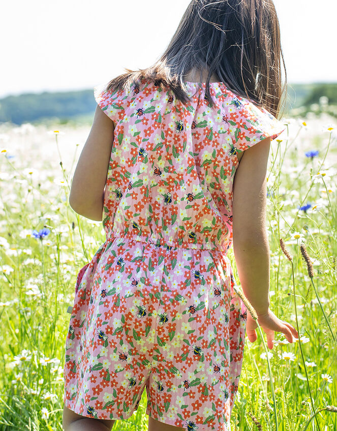 Frugi Floral Print Playsuit, Pink (PINK), large