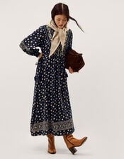 Bonny Floral Print Jersey Midi Dress, Blue (NAVY), large