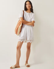 Lara Floral Embroidered Shorts, White (WHITE), large