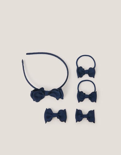 Bow School Hair Set, Blue (NAVY), large