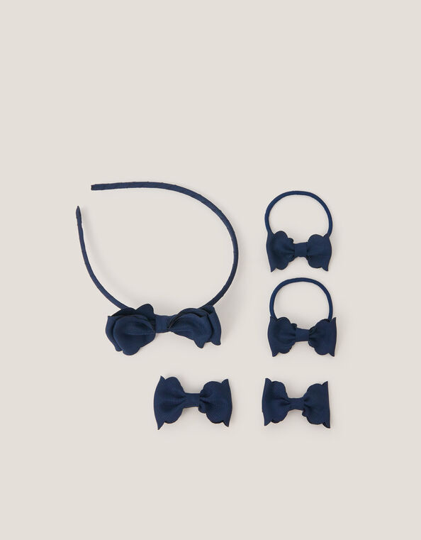 Bow School Hair Set, Blue (NAVY), large