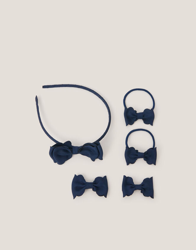 Bow School Hair Set, Blue (NAVY), large