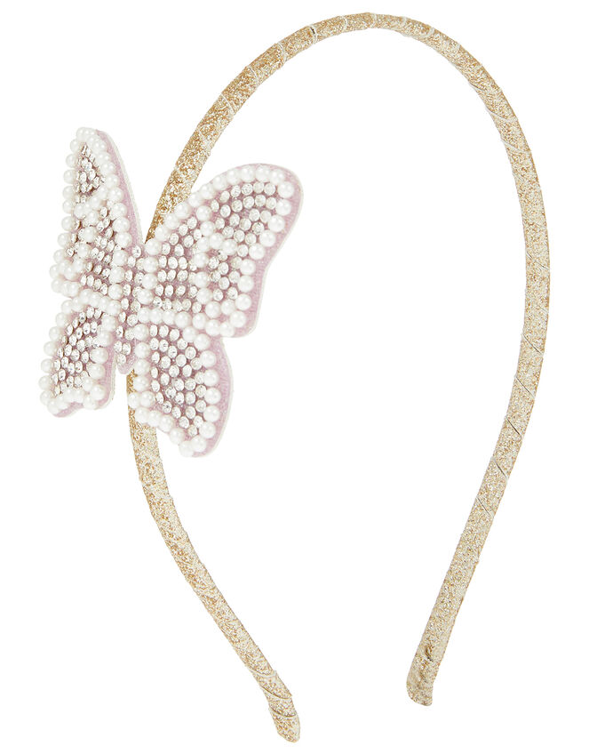 Pearl and Glitter Butterfly Headband, , large