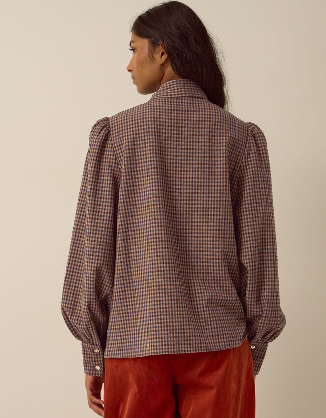 Myla Tie Neck Gingham Top, Brown (BROWN), large