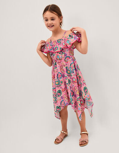 Paisley Print Hanky Hem Dress, Pink (PINK), large