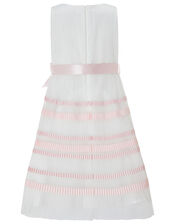 Lydia Pleated Stripe Dress, Ivory (IVORY), large