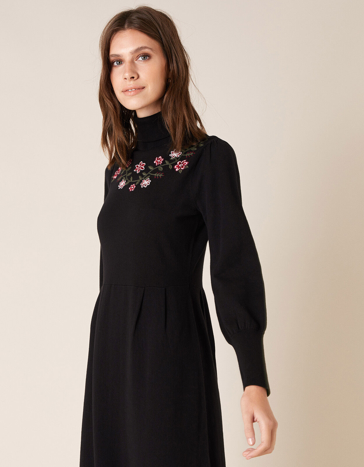 monsoon black embroidered dress