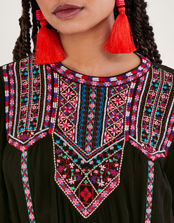 Neon Embroidered Maxi Dress, Black (BLACK), large