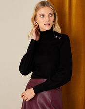 Studded High Neck Knit Jumper, Black (BLACK), large