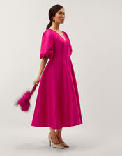 Beatrice Puff Sleeve A-Line Midi Dress, Pink (PINK), large