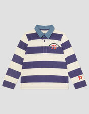 Stripe Long Sleeve Rugby Shirt, Blue (BLUE), large