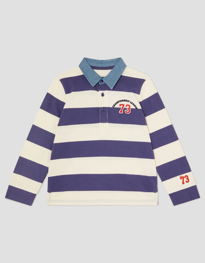 Stripe Long Sleeve Rugby Shirt, Blue (BLUE), large