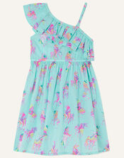 Rainbow Unicorn One-Shoulder Frill Dress, Pink (PINK), large
