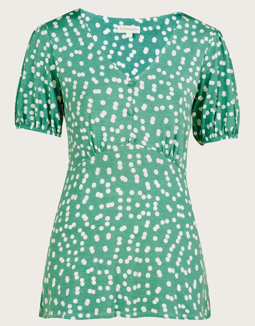 Dotty Short Sleeve Jersey Top, Green (GREEN), large
