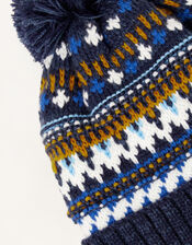 Frankie Fair Isle Knit Beanie, Blue (NAVY), large