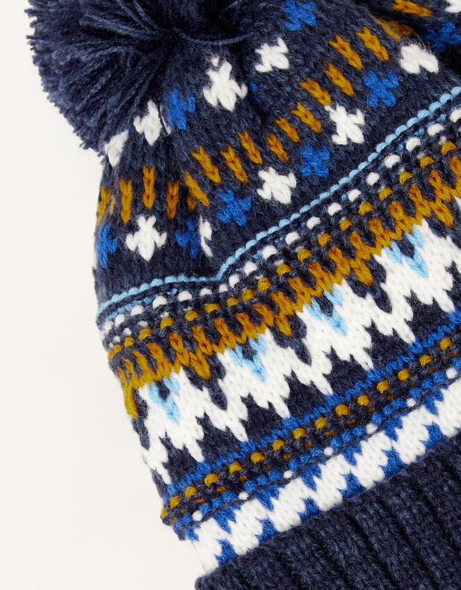 Frankie Fair Isle Knit Beanie, Blue (NAVY), large