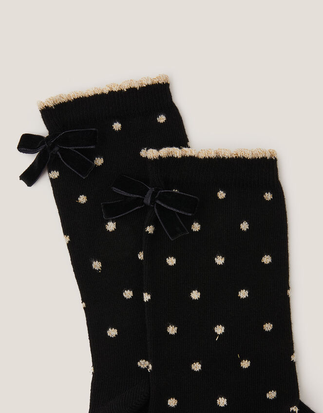 Glitter Spot Bow Socks, Black (BLACK), large