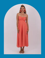 Sundress Amelie Gingham Midi Dress, Orange (CORAL), large