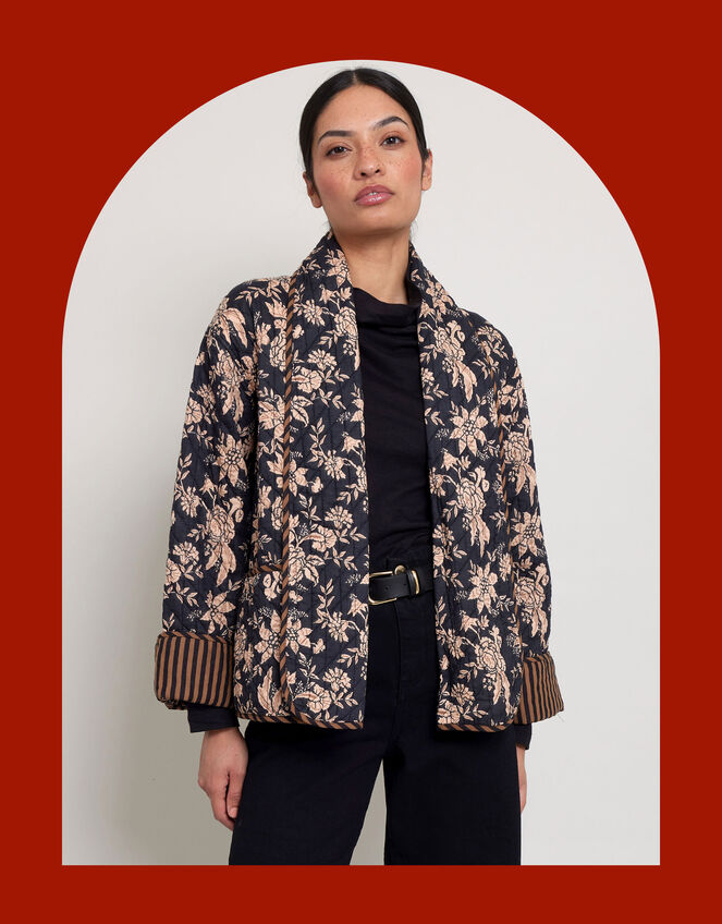 East Floral Quilted Jacket , Black (BLACK), large