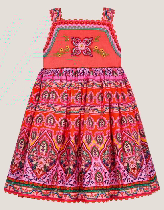 Baby Embroidered Floral Print Dress, Orange (ORANGE), large