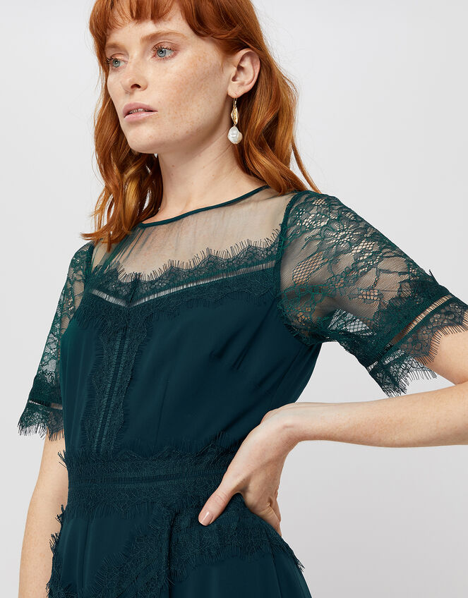 Melissa Lace Chevron Hanky Hem Dress, Teal (TEAL), large
