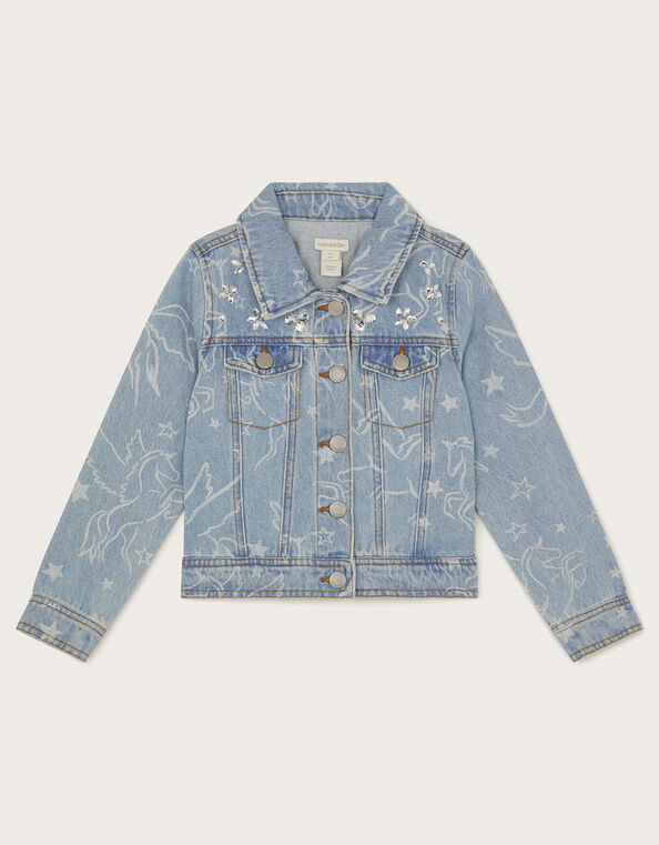 Unicorn Rhinestone Denim Jacket, Blue (BLUE), large