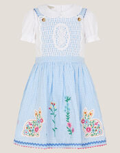 Baby Top & Gingham Pinafore Dress Set, Blue (BLUE), large