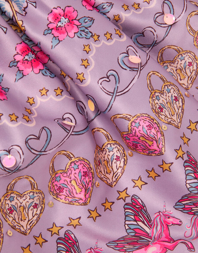 Magical Unicorn Print Satin Skirt, Purple (PURPLE), large